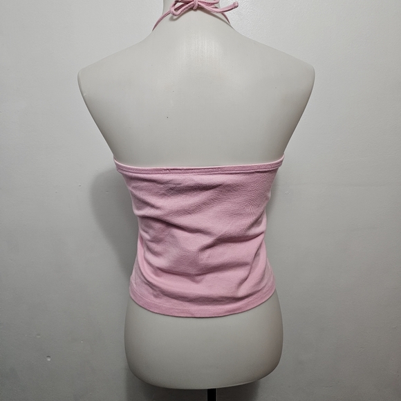 Zoey Beth Y2K Pink & Red Bandana Print Cropped Knit Halter Top Size Medium - Picture 4 of 6